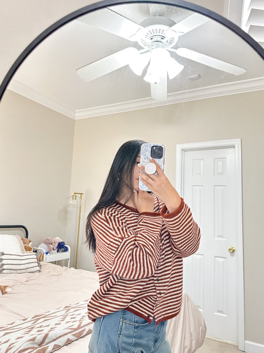 Cinnamon Swirl Striped Cardigan